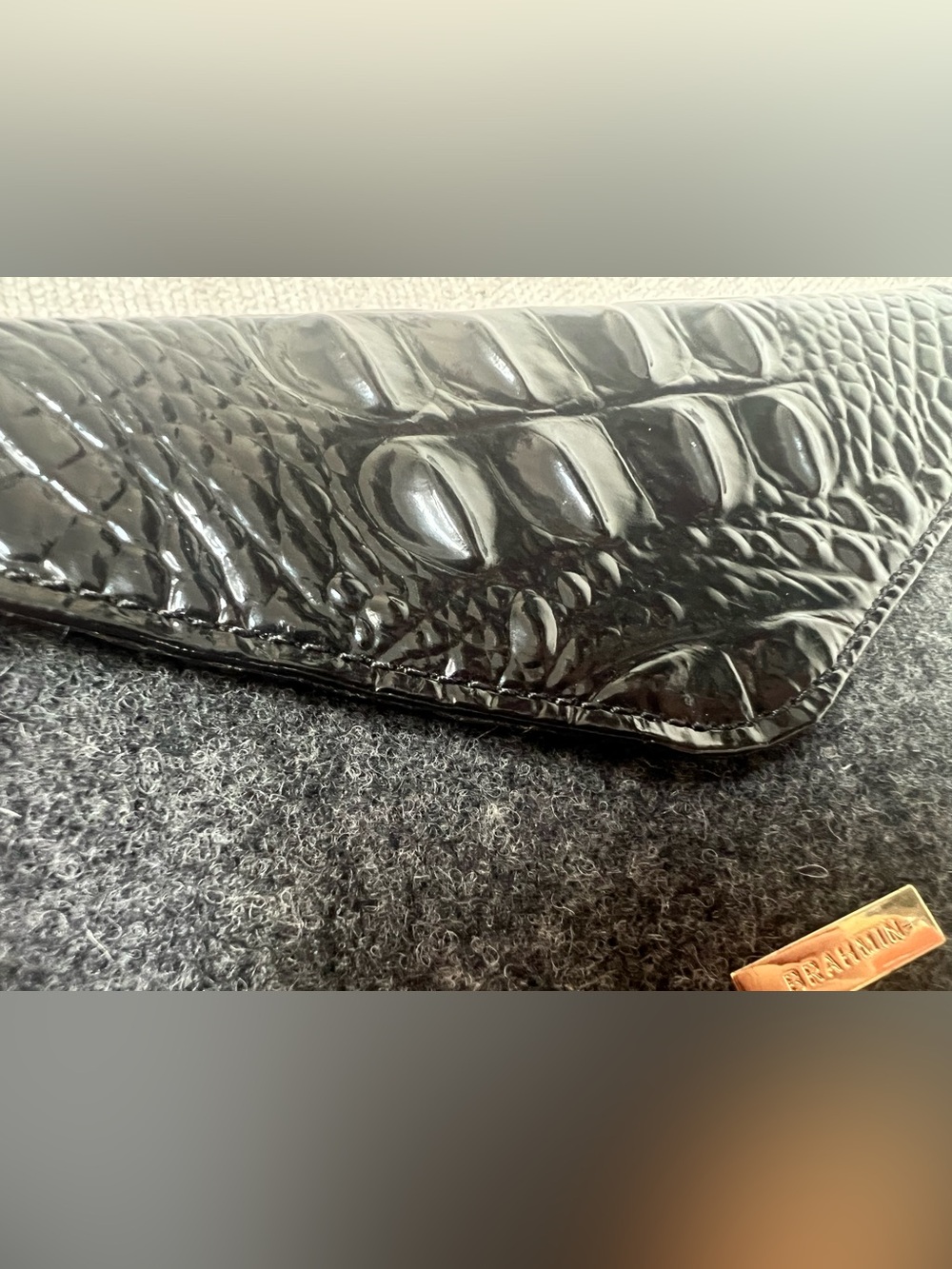 Brahmin Black Wool & Croc-Embossed Leather Envelope Pouch - Picture 3 of 6